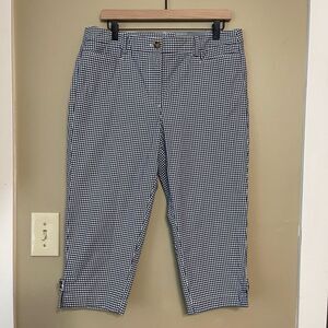 Talbots Women Navy Blue and White Gingham Print Perfect Skimmers Pants Petite 12